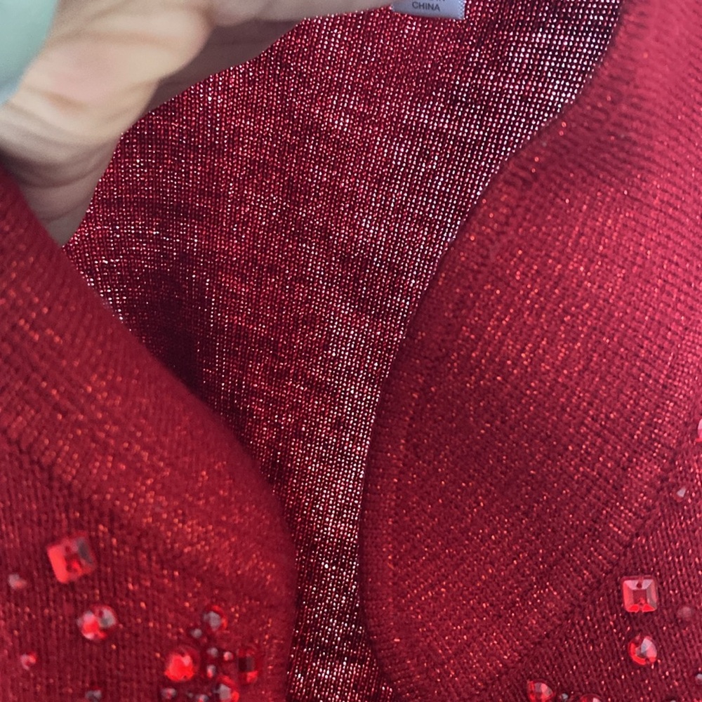 Dark red rhinestone embellished glittery sweater - Picture 17 of 17